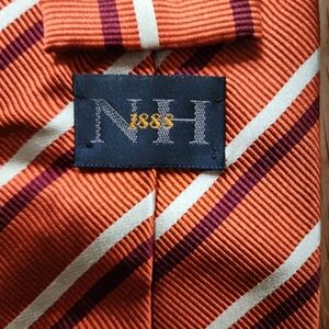 Nick Hilton ( NH 1883 ) Orange Striped Silk Tie